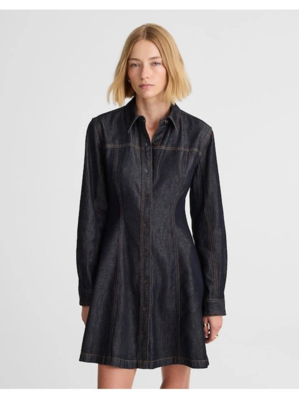 MADEWELL Airy Denim Seamed Shirtdress in Rinse Wash SIZE 2